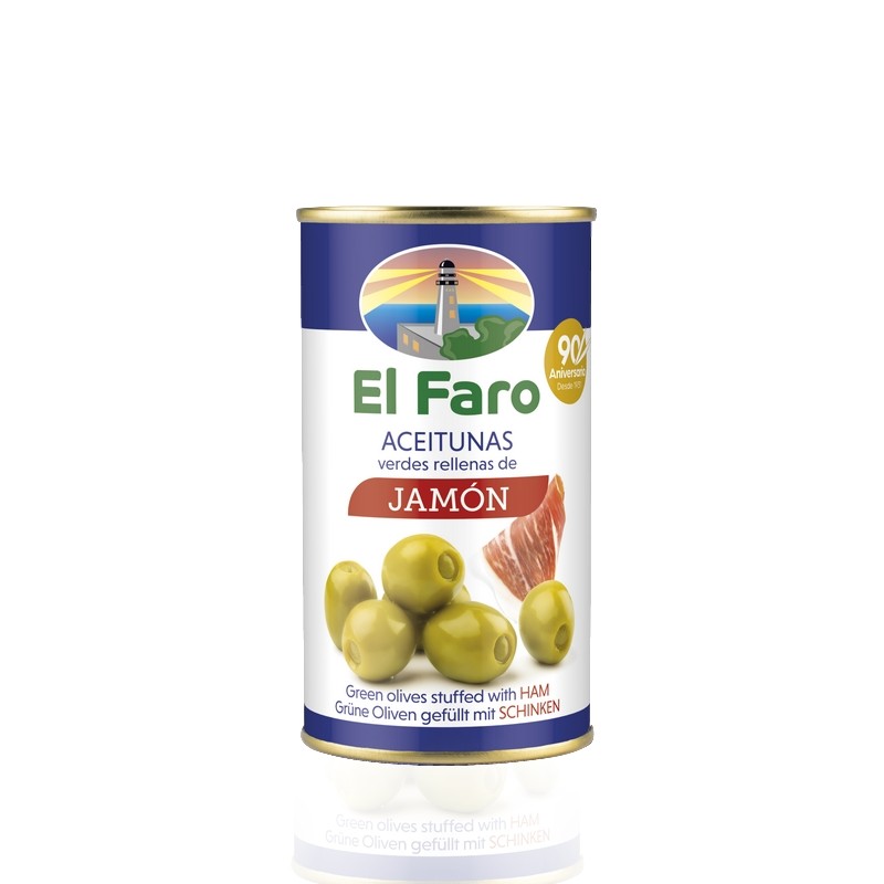Hiszpańskie zielone oliwki Manzanilla z szynka Jamon - puszka 370 ml