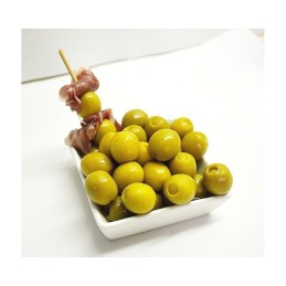 Hiszpańskie zielone oliwki Manzanilla z szynka Jamon - puszka 370 ml