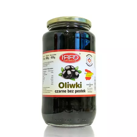 Hiszpańskie oliwki czarne drylowane, bez pestek słoik szklany 935 ml