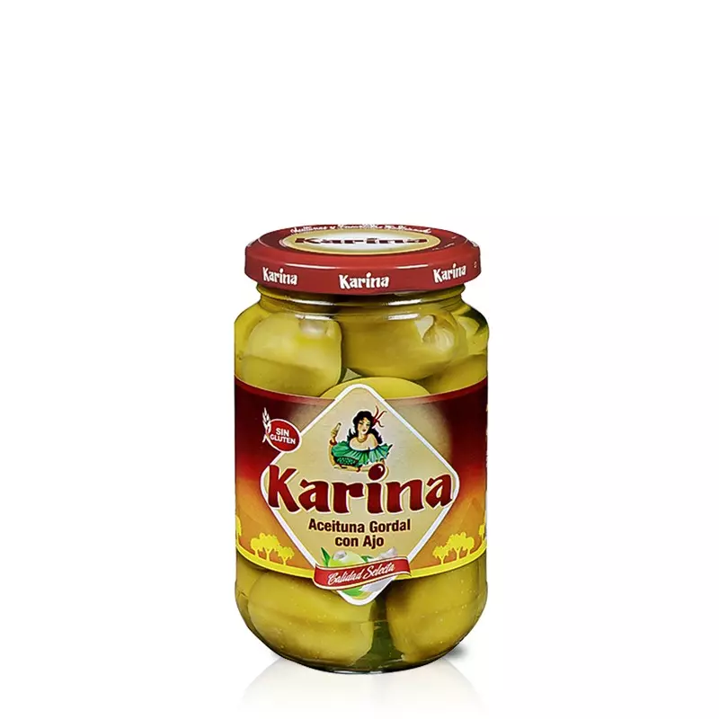 Hiszpańskie duże oliwki kr&oacute;lewskie Gordal ze świeżym ząbkiem czosnku