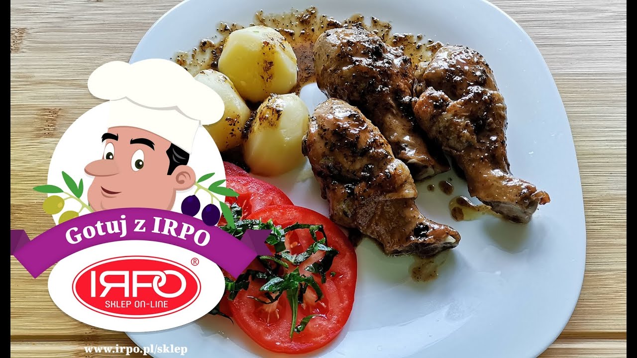 Podudzie z kurczaka w marynacie ziołowej z sokiem z cytryny.